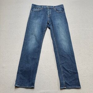 Hugo Boss Jeans Men's 36x32 Blue Stretch Button Fly Straight Leg Mid Rise